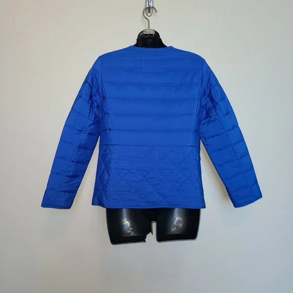 Talbots Petite P  Bright Blue Button Closure Puffer Coat Jacket No Collar - Picture 3 of 6